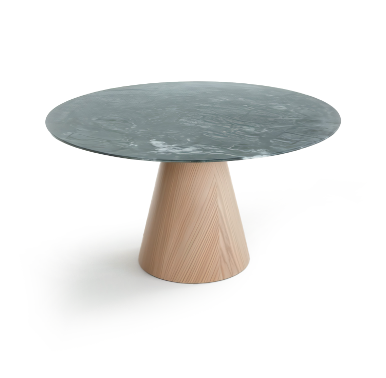 Mesa Cone Sol | Tampo Concreto / Granilite & Pedras | Base Laminada em Madeira